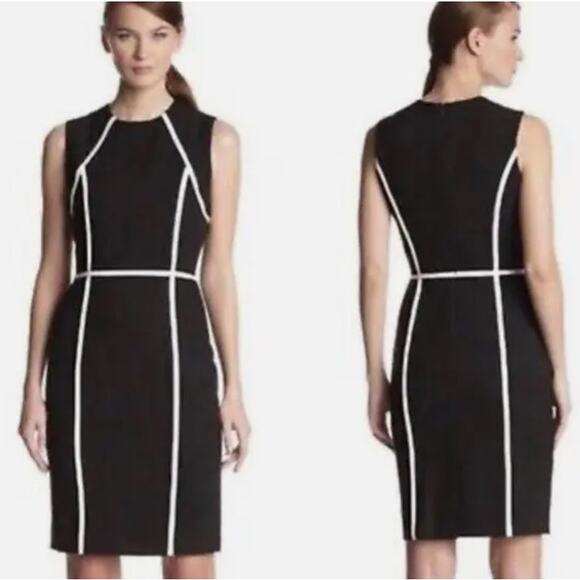 Calvin Klein Black White Sheath Dress Women’s Sz 12 Sleeveless Contrast Trim - Picture 2 of 7